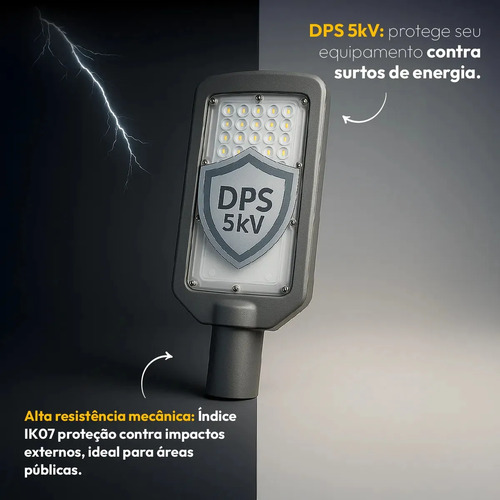 Kit 10 Luminaria Led Poste Rua Publica 100w 6500k 1200lm 110v/220v Bivolt DPS 5KV Alta Resistencia a Impacto IK07 Ip66 Proteção Contra Surto Alut000902 Alut By Avant