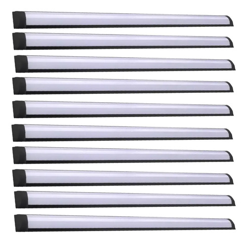 Kit 10 luminaria led sobrepor linear preta 120cm 40w 6500k