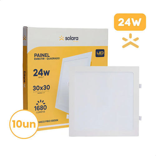 Kit 10 painel plafon 24w quadrado embutir branco frio 6500k