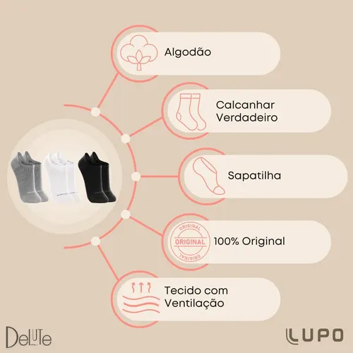 Kit 10 Pares De Meias Lupo Soquete Invisível Sport