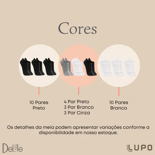 Kit 10 Pares De Meias Lupo Soquete Invisível Sport