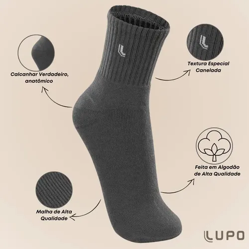 Kit 10 Pares Meia Lupo Original Masculina Cano Médio Algodão