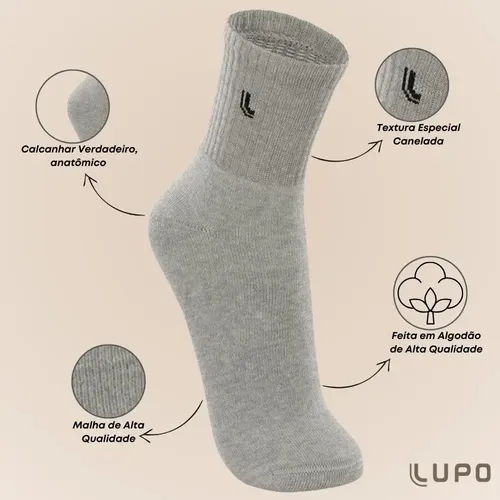 Kit 10 Pares Meia Lupo Original Masculina Cano Médio Algodão