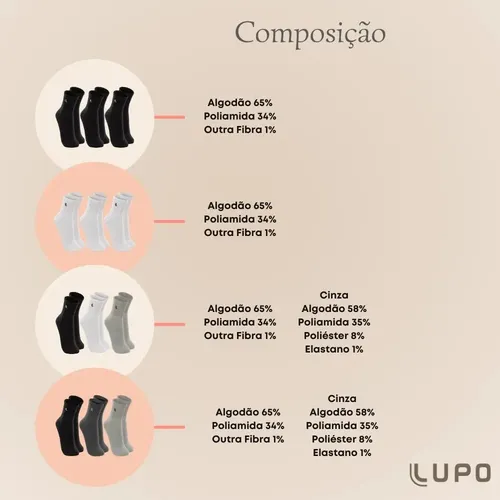 Kit 10 Pares Meia Lupo Original Masculina Cano Médio Algodão
