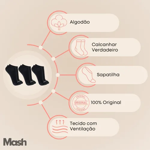 Kit 10 Pares Meias Mash Invisível Esportiva Algodão Original