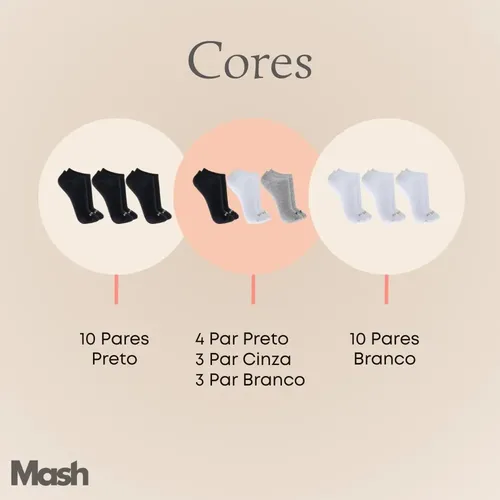 Kit 10 Pares Meias Mash Invisível Esportiva Algodão Original