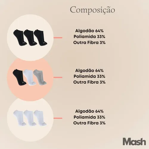 Kit 10 Pares Meias Mash Invisível Esportiva Algodão Original