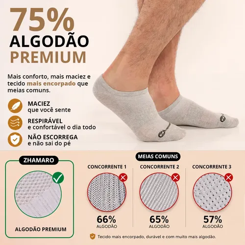 Kit 10 Pares Meias Zhamaro Algodão Sapatilha Invisível