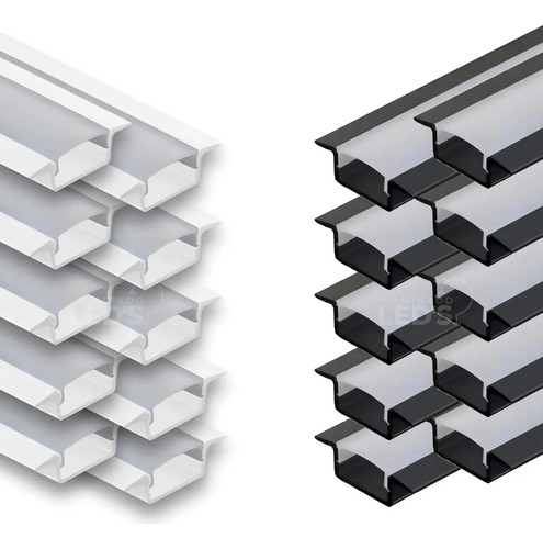 Kit 10 perfil para fita led slim 2m aluminio embutir branco