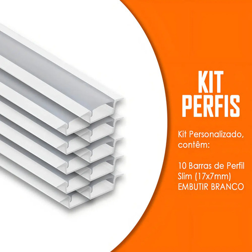Kit 10 Perfil Para Fita LED Slim 2m Alumínio Embutir Branco Fgb Mais