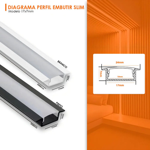 Kit 10 Perfil Para Fita LED Slim 2m Alumínio Embutir Branco Fgb Mais