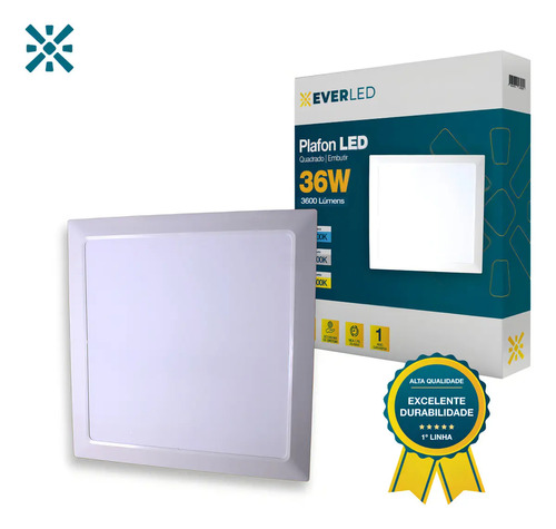 Kit 10 Plafon Led Embutir 36w 40x40 Branco Estrutura Branco-frio 6500k EVERLED