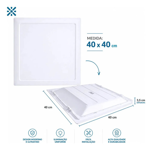 Kit 10 Plafon Led Embutir 36w 40x40 Branco Estrutura Branco-frio 6500k EVERLED