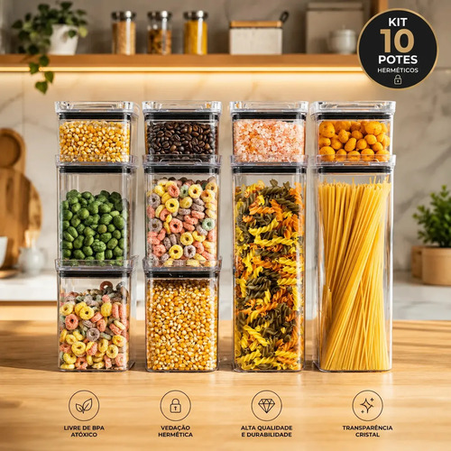 Kit 10 porta mantimentos hermetico pote para alimentos