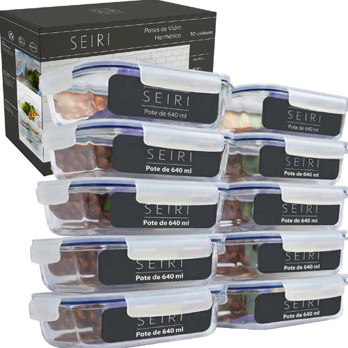 Kit 10 pote de vidro marmita hermetico 640ml freezer fitness 1