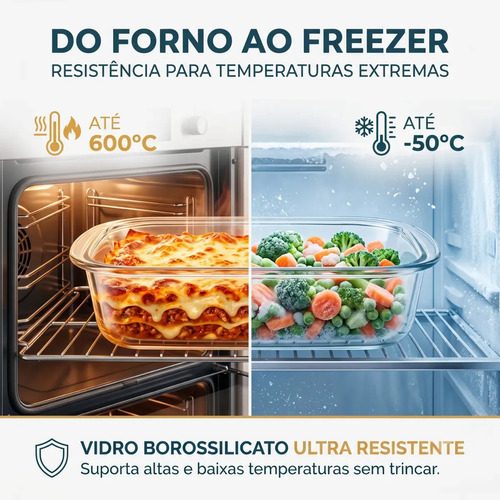 Kit 10 Pote De Vidro Marmita Hermético 640ml Freezer Fitness Vitrex