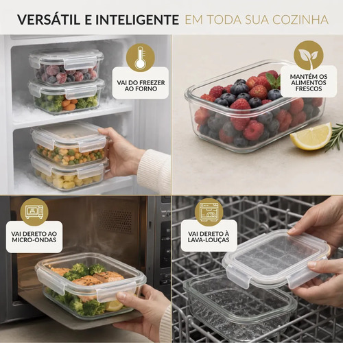 Kit 10 Pote De Vidro Marmita Hermético 640ml Freezer Fitness Thermex