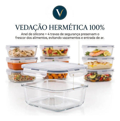 Kit 10 Pote De Vidro Marmita Hermético 640ml Freezer Fitness Vitrex