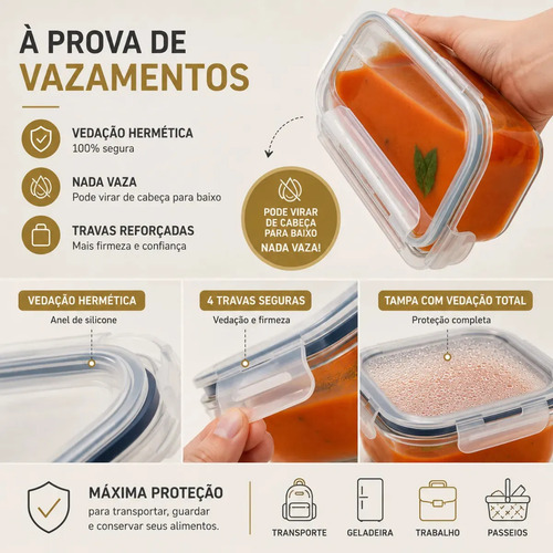 Kit 10 Pote De Vidro Marmita Hermético 640ml Freezer Fitness Thermex