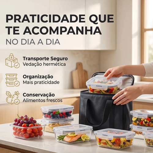 Kit 10 Pote De Vidro Marmita Hermético 640ml Freezer Fitness Thermex
