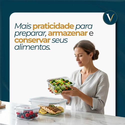 Kit 10 Pote De Vidro Marmita Hermético 640ml Freezer Fitness Vitrex
