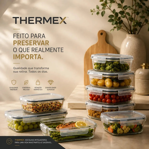 Kit 10 Pote De Vidro Marmita Hermético 640ml Freezer Fitness Thermex