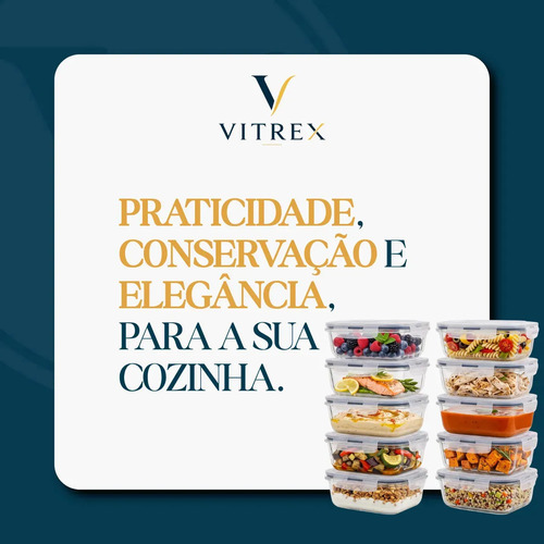 Kit 10 Pote De Vidro Marmita Hermético 640ml Freezer Fitness Vitrex