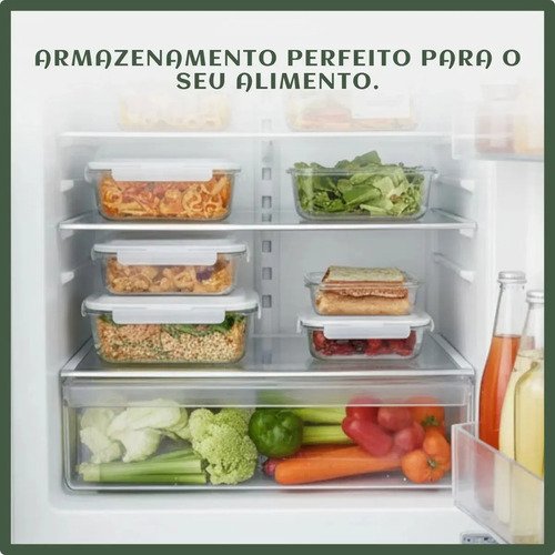 Kit 10 Potes Herméticos Vidro 640ml Mantimentos Marmita Forno Micro-ondas Airfryer Cozinha com 4 Travas Super Vedação LuvinCo