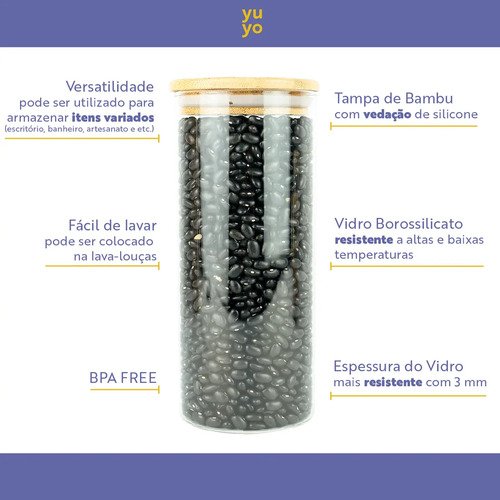 Kit 10 Potes Herméticos Vidro Tampa Bambu Seiri Para Mantimentos Cozinha