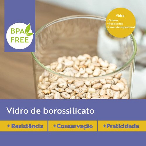 Kit 10 Potes Herméticos Vidro Tampa Bambu Seiri Para Mantimentos Cozinha