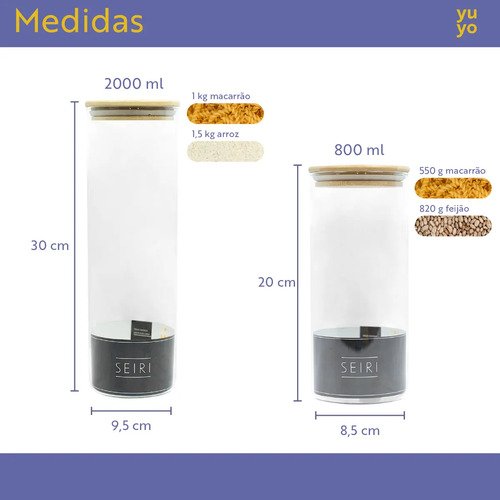 Kit 10 Potes Herméticos Vidro Tampa Bambu Seiri Para Mantimentos Cozinha