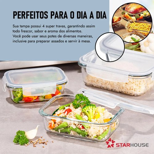 Kit 10 Potes Vidro 370ml Hermético Marmita Forno Refratário Star House
