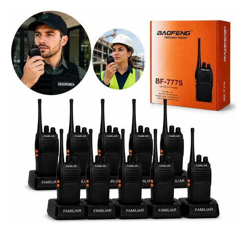 Kit 10 radio walk talk comunicador 16 ch 12km baofeng 777 ht
