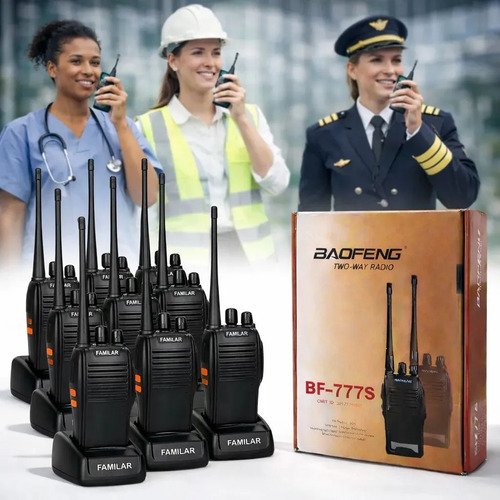Kit 10 Radio Walk Talk Comunicador 16 Ch 12km Baofeng 777 Ht Cor Preto Familar