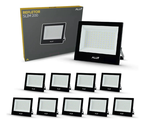 Kit 10 refletor led slim externo 200w 6500k branco frio ip66