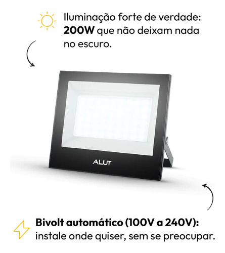 Kit 10 Refletor Led Slim Externo 200w 6500k Branco Frio Ip66 110v/220v Bivolt Preto Cod: ALUT000702-10 Alut By Avant