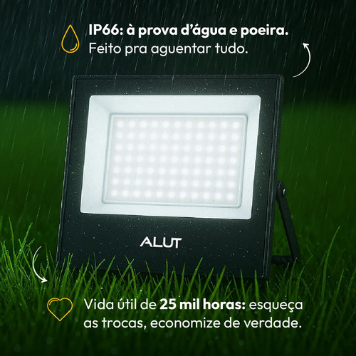 Kit 10 Refletor Led Slim Externo 200w 6500k Branco Frio Ip66 110v/220v Bivolt Preto Cod: ALUT000702-10 Alut By Avant