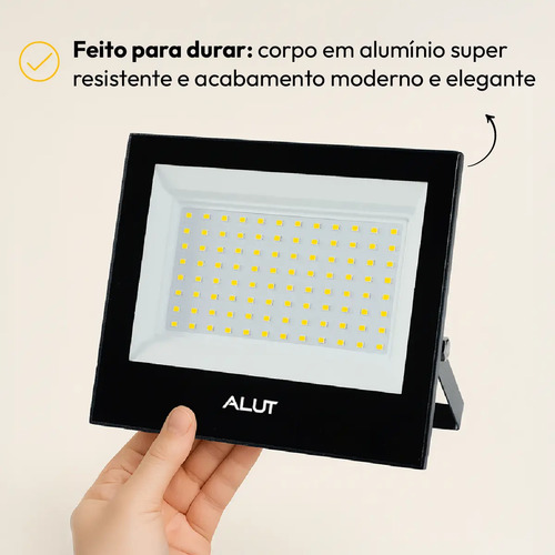 Kit 10 Refletor Led Slim Externo 200w 6500k Branco Frio Ip66 110v/220v Bivolt Preto Cod: ALUT000702-10 Alut By Avant