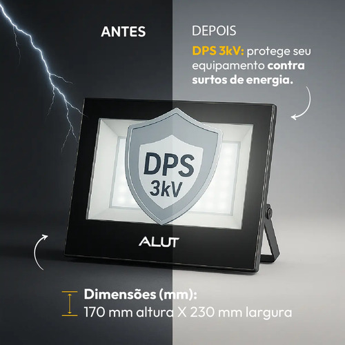 Kit 10 Refletor Led Slim Externo 200w 6500k Branco Frio Ip66 110v/220v Bivolt Preto Cod: ALUT000702-10 Alut By Avant