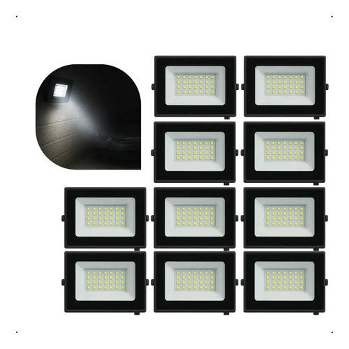 Kit 10 refletores led grm eco pro 100w com luz branco frio