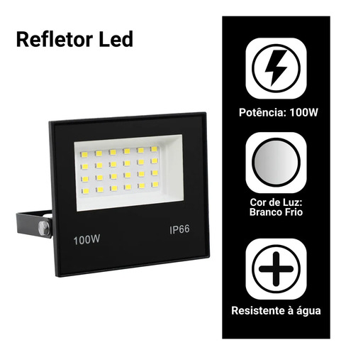 Kit 10 Refletores LED GRM Eco Pro 100W Com Luz Branco-Frio