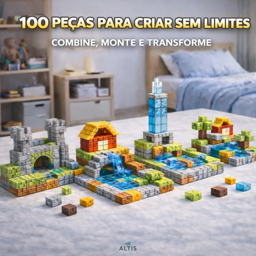 Kit 100 Blocos Magnéticos De Montar Construção Brinquedo
