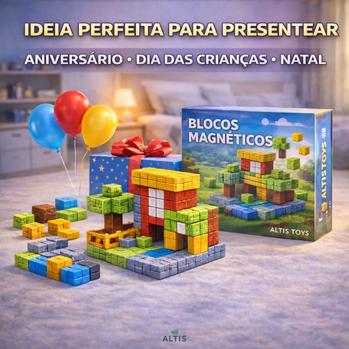 Kit 100 Blocos Magnéticos De Montar Construção Brinquedo
