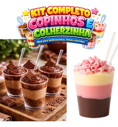 Kit 100 Copinhos 25ml Colherzinha Brigadeiro Docinho Potinho