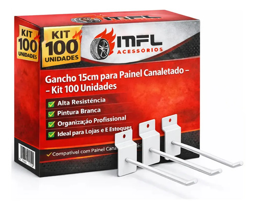 Kit 100 ganchos para painel canaletado cor branco 15cm marca