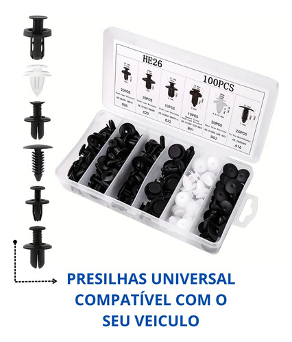 Kit 100 Presilha Grampo Parabarro Parachoque Universal Carro