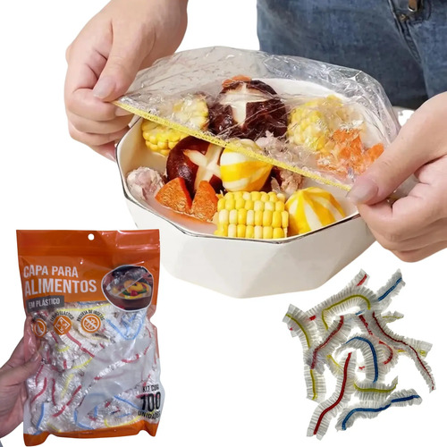 Kit 100 tampa capa plasticas protetor de alimentos elastico