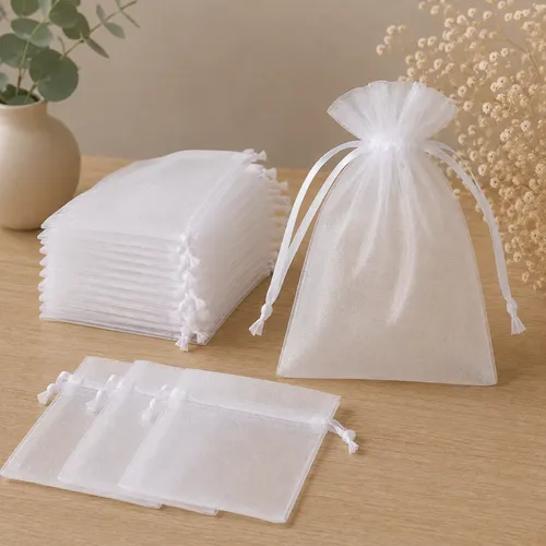 Kit 100 un saco organza 10x15 tule saquinho branco atacado