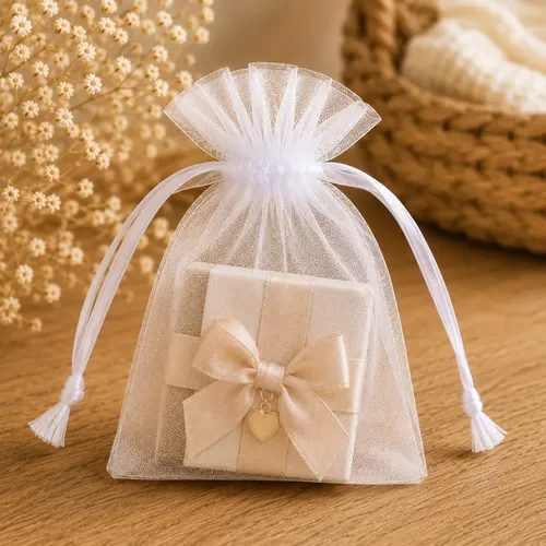 Kit 100 Un Saco Organza 10x15 Tule Saquinho Branco Atacado