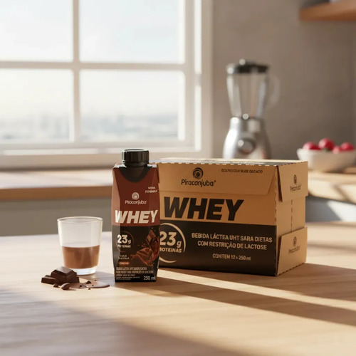 Kit 12 Bebida Whey Piracanjuba 0 Lactose Sabor Cacau 250m
